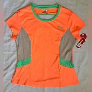 Fila Women’s Moisture Wicking Athletic Top in Bright Orange Color block Sz XL